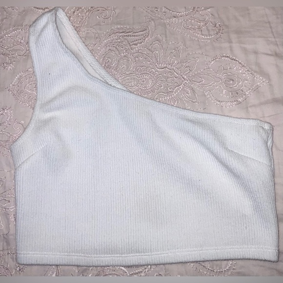 SHEIN Off White Ribbed One Shoulder Crop Top Size M - Picture 2 of 7